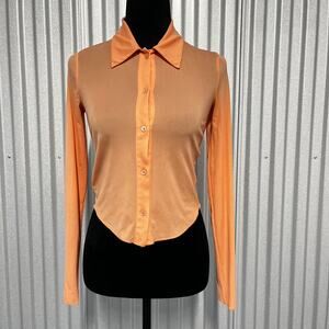 Wilfred Peach Stretch Button-Up Shirt | Women’s Small | Minimalist Y2K Blouse